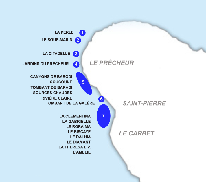 Carte site de plongée Martinique